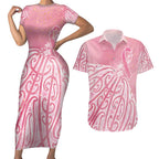 Breast Cancer Awareness Maori Couples Matching Short Sleeve Bodycon Dress and Hawaiian Shirt Kia Kaha Kia Maia Kia Manawanui - Aussie Hoodie