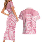 Breast Cancer Awareness Maori Couples Matching Short Sleeve Bodycon Dress and Hawaiian Shirt Kia Kaha Kia Maia Kia Manawanui - Aussie Hoodie