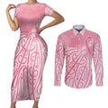 Breast Cancer Awareness Maori Couples Matching Short Sleeve Bodycon Dress and Long Sleeve Button Shirt Kia Kaha Kia Maia Kia Manawanui - Aussie Hoodie