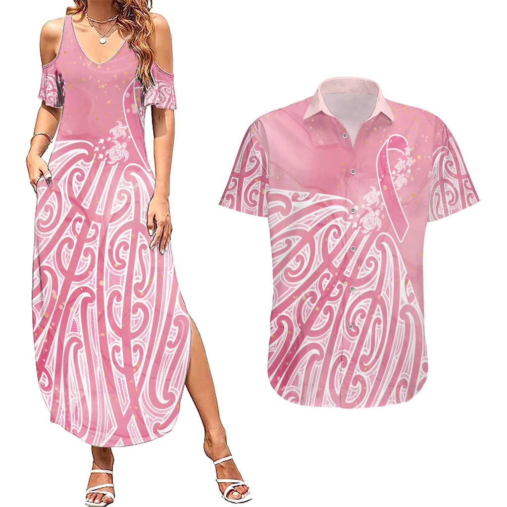 Breast Cancer Awareness Maori Couples Matching Summer Maxi Dress and Hawaiian Shirt Kia Kaha Kia Maia Kia Manawanui - Aussie Hoodie