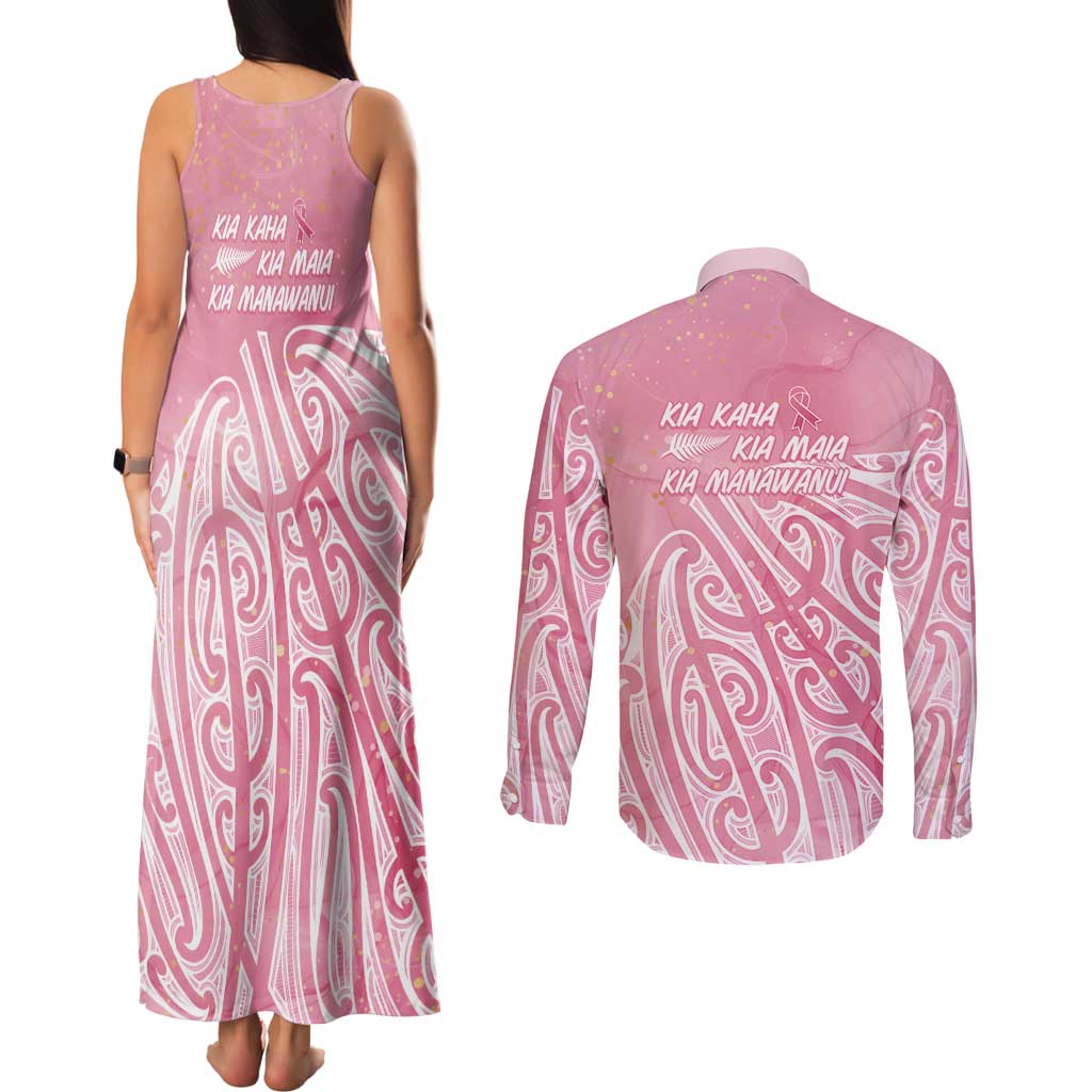 Breast Cancer Awareness Maori Couples Matching Tank Maxi Dress and Long Sleeve Button Shirt Kia Kaha Kia Maia Kia Manawanui - Aussie Hoodie