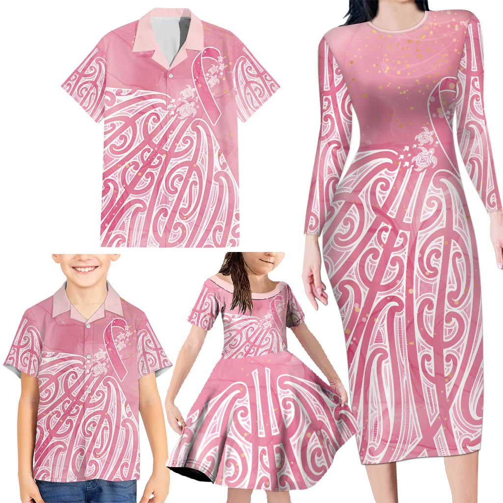 Breast Cancer Awareness Maori Family Matching Long Sleeve Bodycon Dress and Hawaiian Shirt Kia Kaha Kia Maia Kia Manawanui - Aussie Hoodie