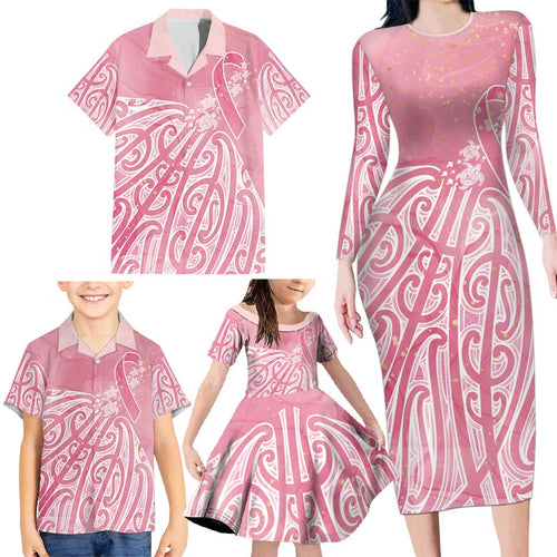 Breast Cancer Awareness Maori Family Matching Long Sleeve Bodycon Dress and Hawaiian Shirt Kia Kaha Kia Maia Kia Manawanui - Aussie Hoodie
