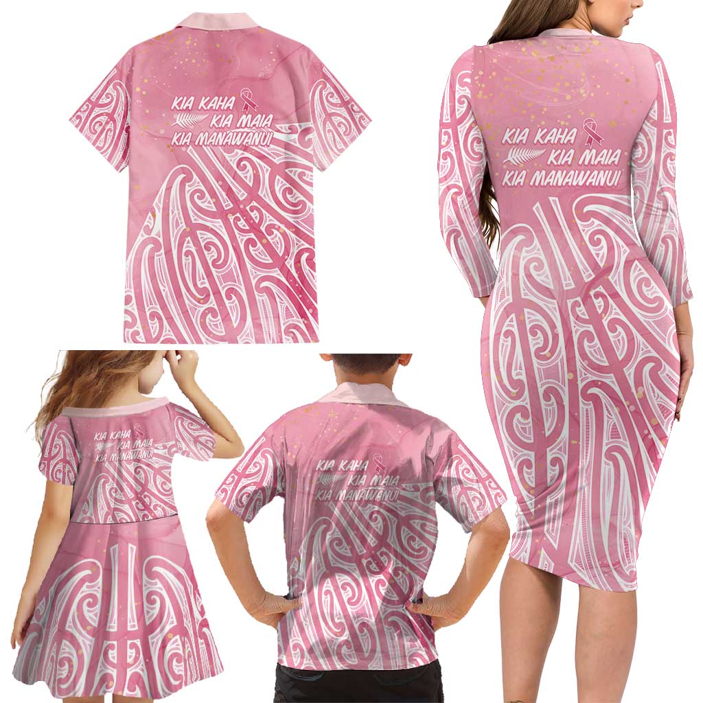 Breast Cancer Awareness Maori Family Matching Long Sleeve Bodycon Dress and Hawaiian Shirt Kia Kaha Kia Maia Kia Manawanui - Aussie Hoodie