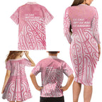 Breast Cancer Awareness Maori Family Matching Long Sleeve Bodycon Dress and Hawaiian Shirt Kia Kaha Kia Maia Kia Manawanui - Aussie Hoodie