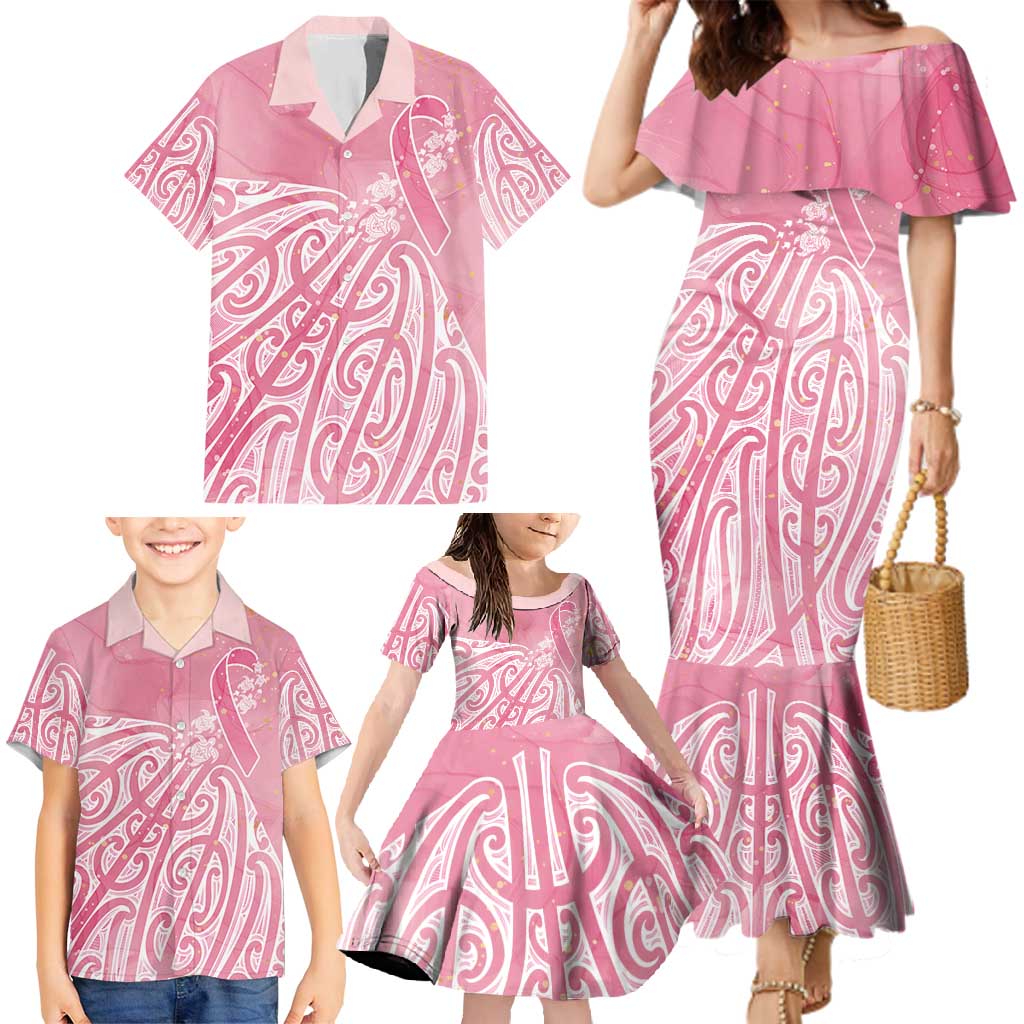 Breast Cancer Awareness Maori Family Matching Mermaid Dress and Hawaiian Shirt Kia Kaha Kia Maia Kia Manawanui - Aussie Hoodie