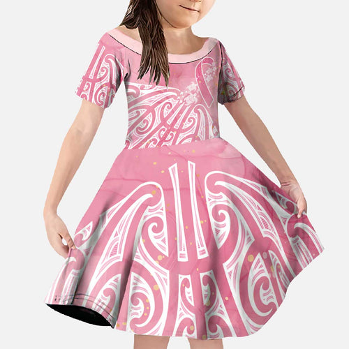 Breast Cancer Awareness Maori Family Matching Off The Shoulder Long Sleeve Dress and Hawaiian Shirt Kia Kaha Kia Maia Kia Manawanui - Aussie Hoodie
