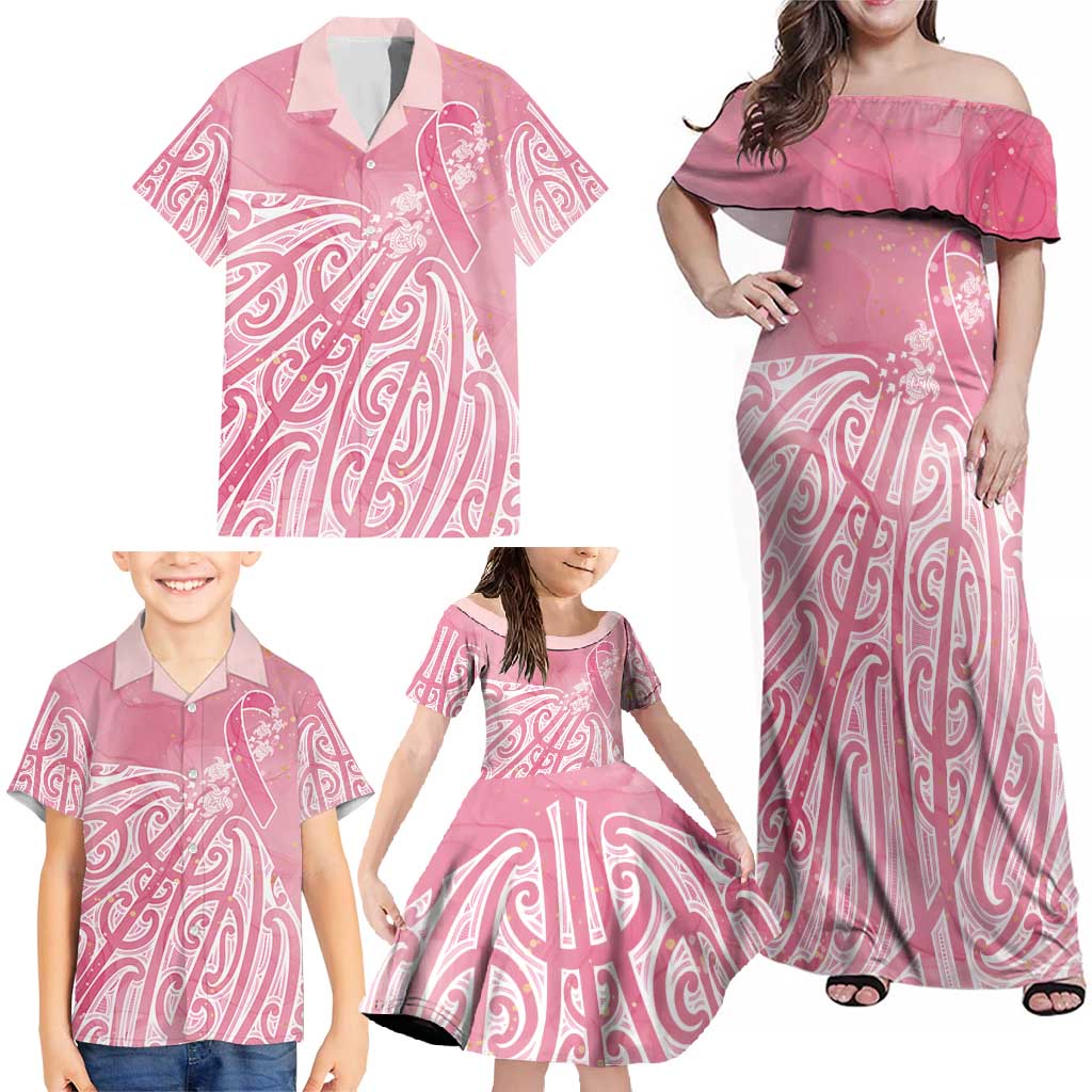 Breast Cancer Awareness Maori Family Matching Off Shoulder Maxi Dress and Hawaiian Shirt Kia Kaha Kia Maia Kia Manawanui - Aussie Hoodie