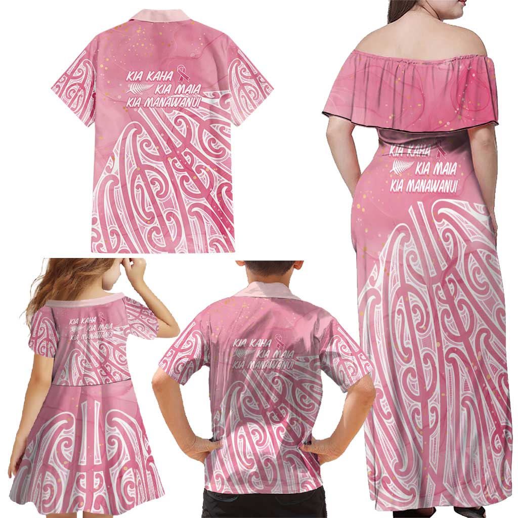 Breast Cancer Awareness Maori Family Matching Off Shoulder Maxi Dress and Hawaiian Shirt Kia Kaha Kia Maia Kia Manawanui - Aussie Hoodie