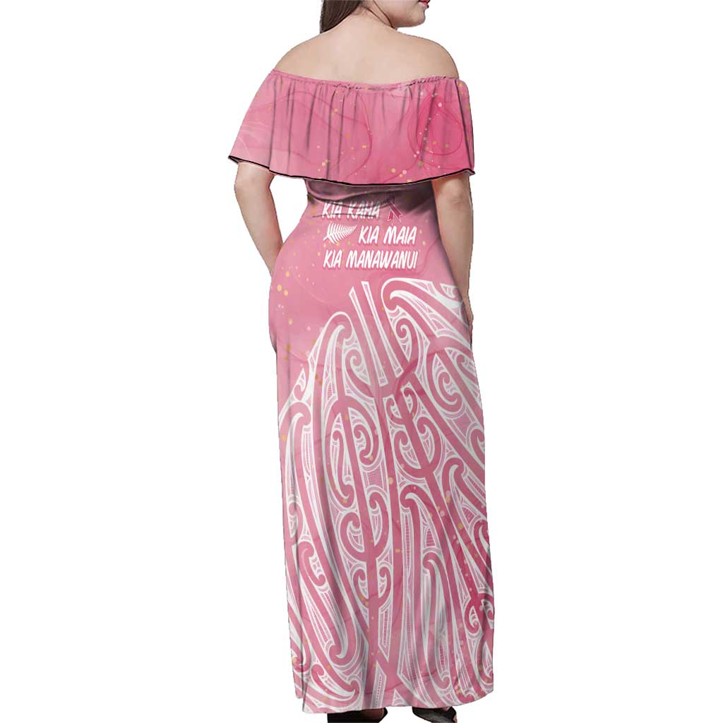 Breast Cancer Awareness Maori Family Matching Off Shoulder Maxi Dress and Hawaiian Shirt Kia Kaha Kia Maia Kia Manawanui - Aussie Hoodie