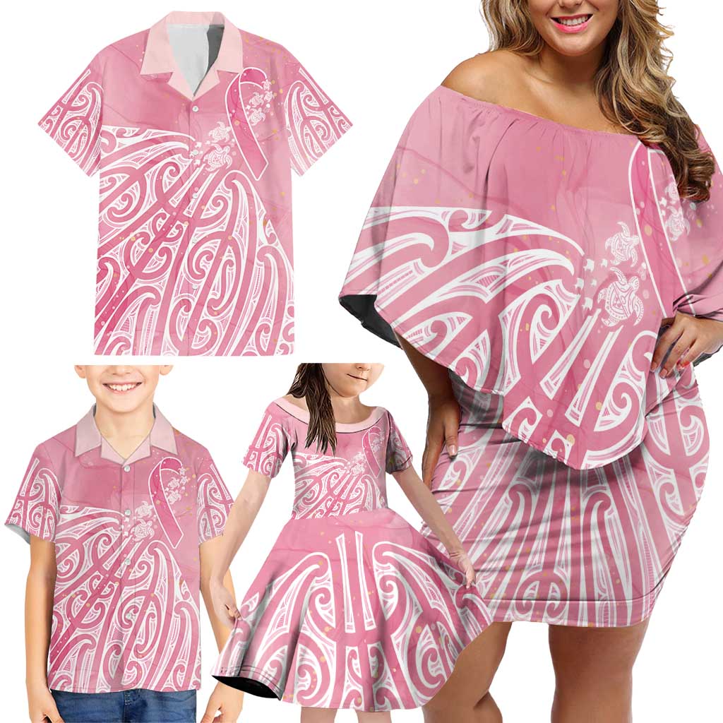 Breast Cancer Awareness Maori Family Matching Off Shoulder Short Dress and Hawaiian Shirt Kia Kaha Kia Maia Kia Manawanui - Aussie Hoodie