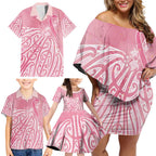 Breast Cancer Awareness Maori Family Matching Off Shoulder Short Dress and Hawaiian Shirt Kia Kaha Kia Maia Kia Manawanui - Aussie Hoodie