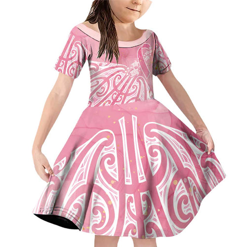 Breast Cancer Awareness Maori Family Matching Off Shoulder Short Dress and Hawaiian Shirt Kia Kaha Kia Maia Kia Manawanui - Aussie Hoodie
