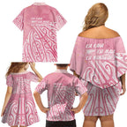 Breast Cancer Awareness Maori Family Matching Off Shoulder Short Dress and Hawaiian Shirt Kia Kaha Kia Maia Kia Manawanui - Aussie Hoodie