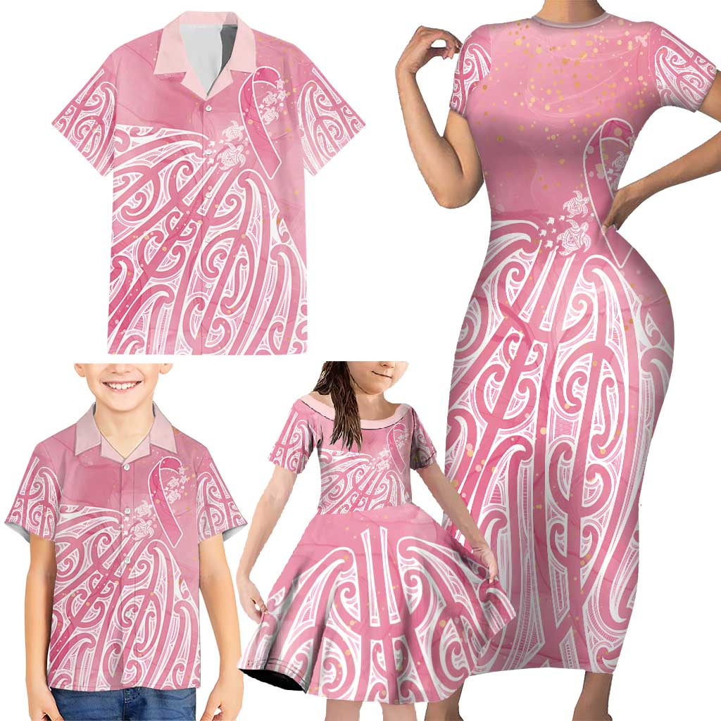 Breast Cancer Awareness Maori Family Matching Short Sleeve Bodycon Dress and Hawaiian Shirt Kia Kaha Kia Maia Kia Manawanui - Aussie Hoodie