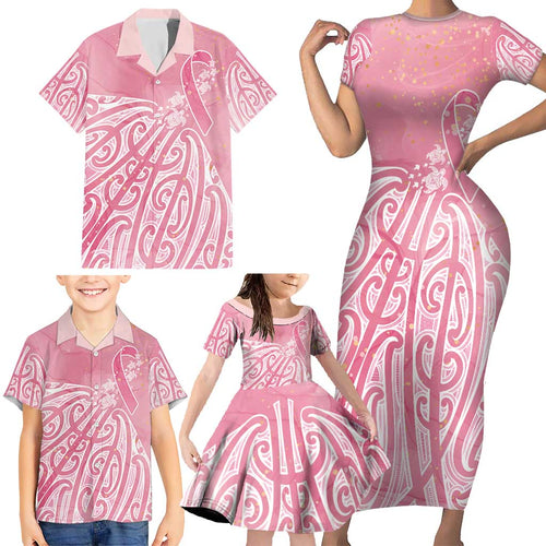 Breast Cancer Awareness Maori Family Matching Short Sleeve Bodycon Dress and Hawaiian Shirt Kia Kaha Kia Maia Kia Manawanui - Aussie Hoodie