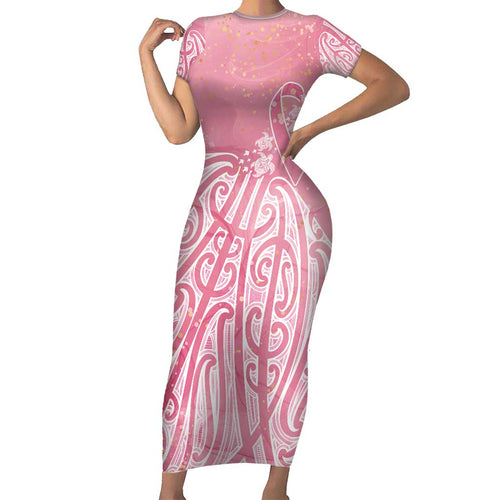 Breast Cancer Awareness Maori Family Matching Short Sleeve Bodycon Dress and Hawaiian Shirt Kia Kaha Kia Maia Kia Manawanui - Aussie Hoodie