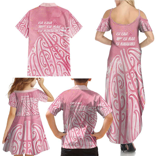 Breast Cancer Awareness Maori Family Matching Summer Maxi Dress and Hawaiian Shirt Kia Kaha Kia Maia Kia Manawanui - Aussie Hoodie