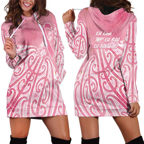 Breast Cancer Awareness Maori Hoodie Dress Kia Kaha Kia Maia Kia Manawanui - Aussie Hoodie