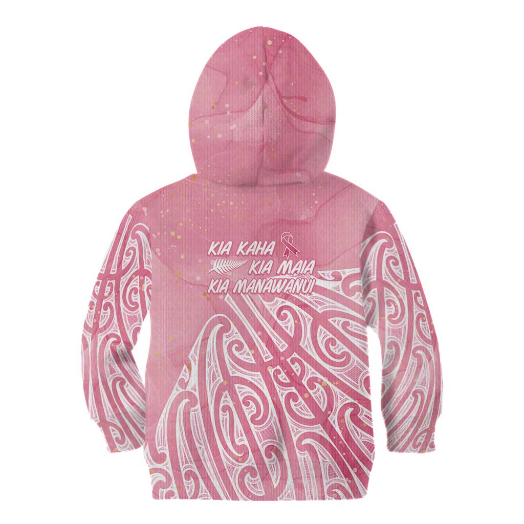 Breast Cancer Awareness Maori Kid Hoodie Kia Kaha Kia Maia Kia Manawanui - Aussie Hoodie