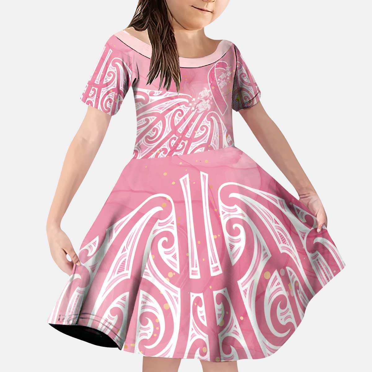 Breast Cancer Awareness Maori Kid Short Sleeve Dress Kia Kaha Kia Maia Kia Manawanui - Aussie Hoodie
