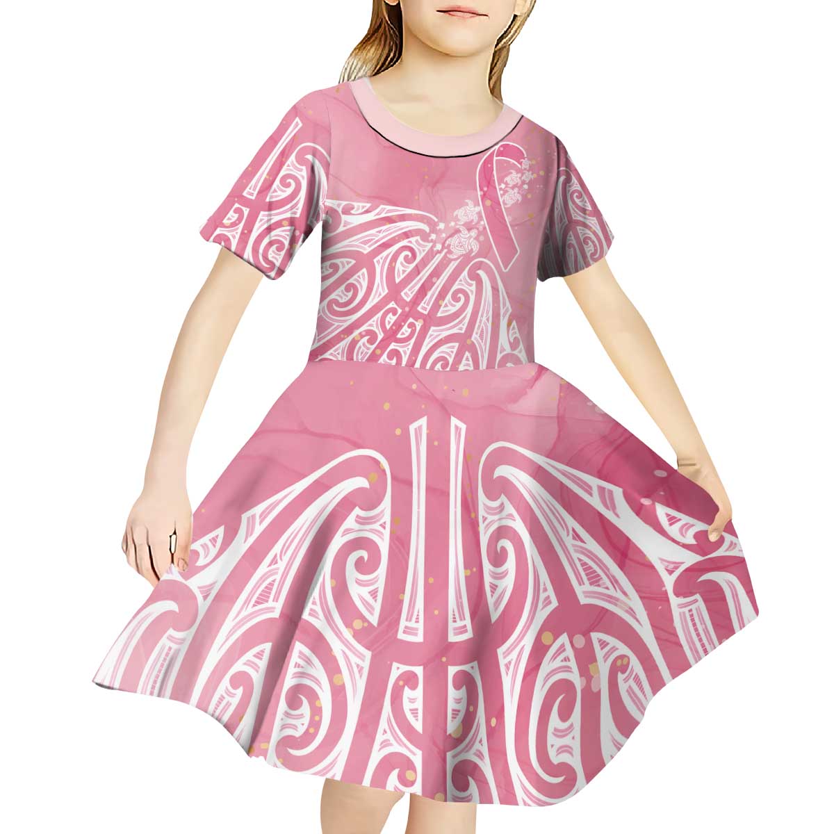 Breast Cancer Awareness Maori Kid Short Sleeve Dress Kia Kaha Kia Maia Kia Manawanui - Aussie Hoodie