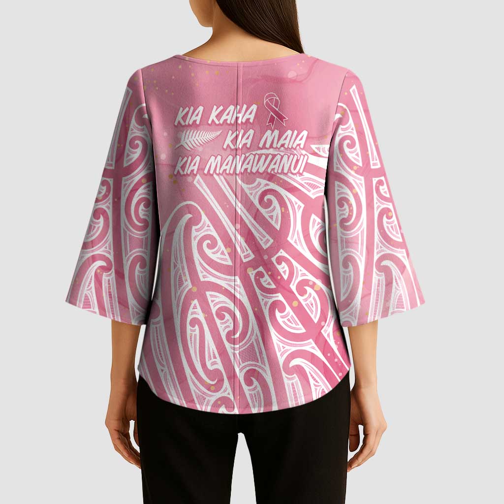 Breast Cancer Awareness Maori Kimono Sleeve Blouse Kia Kaha Kia Maia Kia Manawanui - Aussie Hoodie