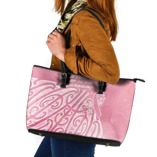 Breast Cancer Awareness Maori Leather Tote Bag Kia Kaha Kia Maia Kia Manawanui - Aussie Hoodie