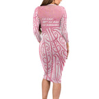 Breast Cancer Awareness Maori Long Sleeve Bodycon Dress Kia Kaha Kia Maia Kia Manawanui - Aussie Hoodie
