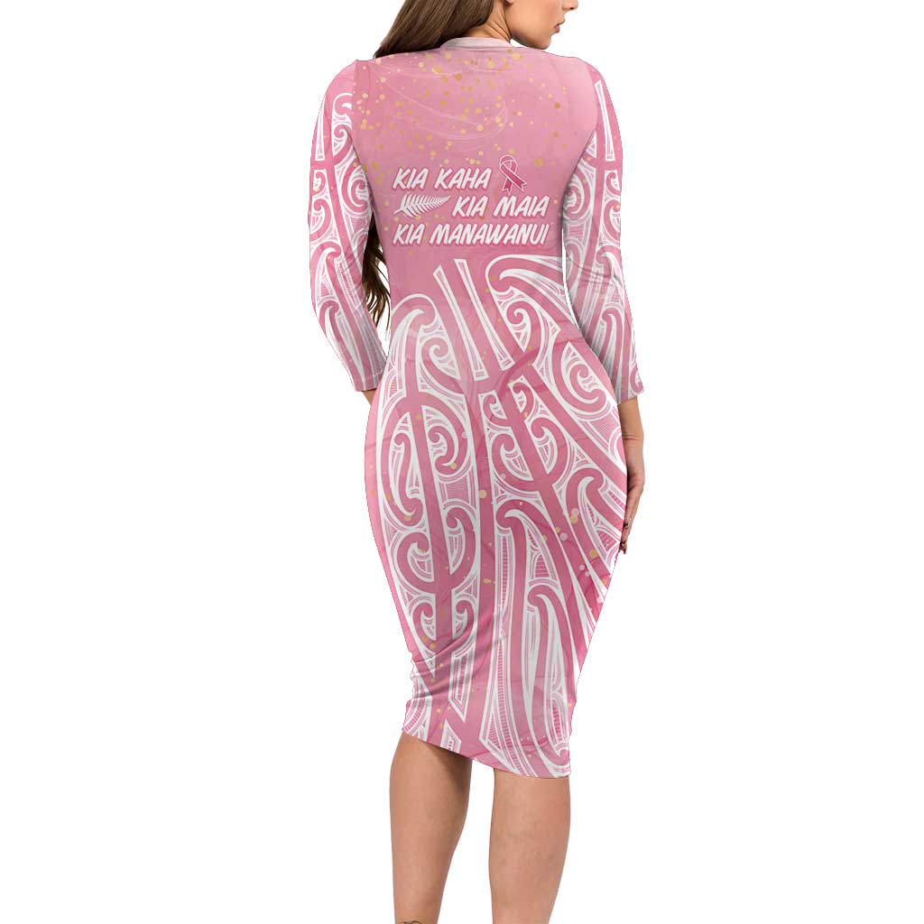 Breast Cancer Awareness Maori Long Sleeve Bodycon Dress Kia Kaha Kia Maia Kia Manawanui - Aussie Hoodie
