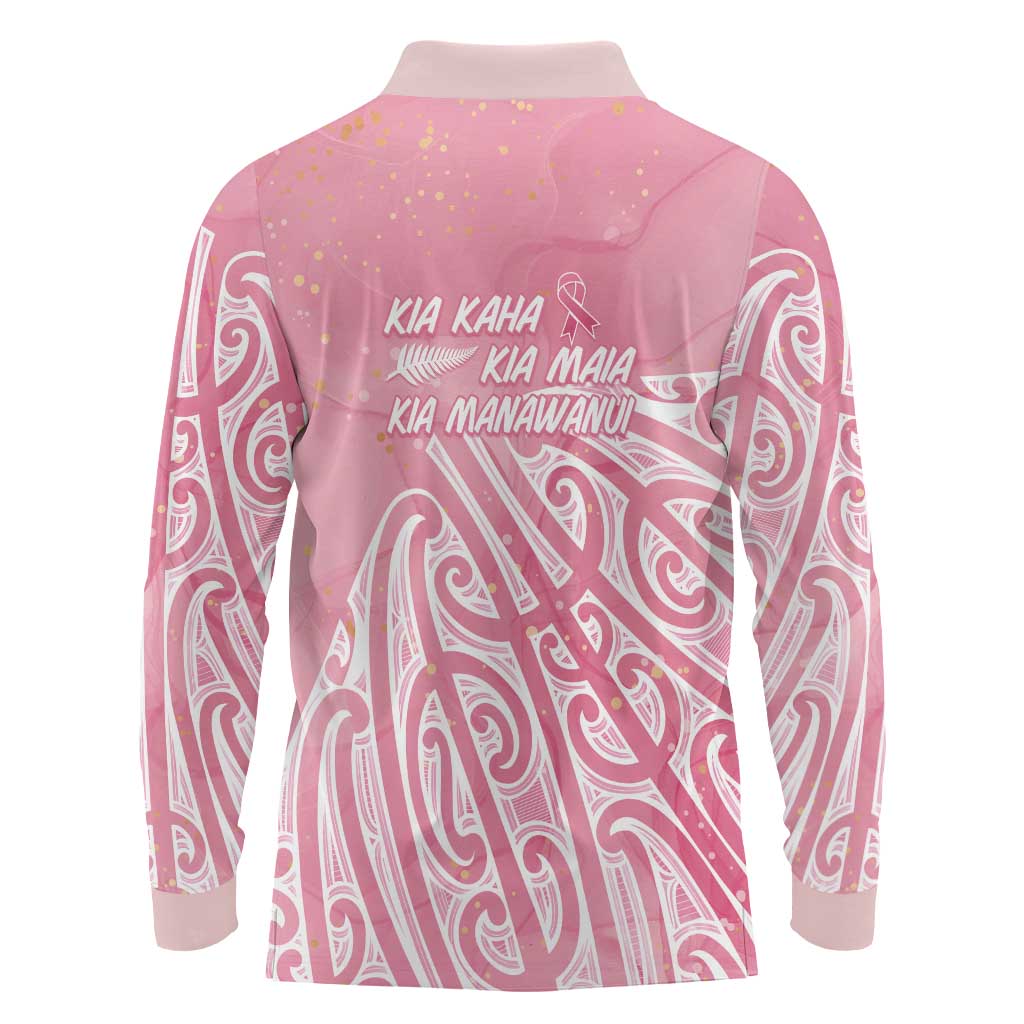 Breast Cancer Awareness Maori Long Sleeve Polo Shirt Kia Kaha Kia Maia Kia Manawanui - Aussie Hoodie