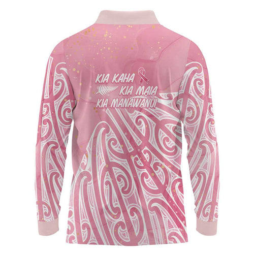 Breast Cancer Awareness Maori Long Sleeve Polo Shirt Kia Kaha Kia Maia Kia Manawanui - Aussie Hoodie