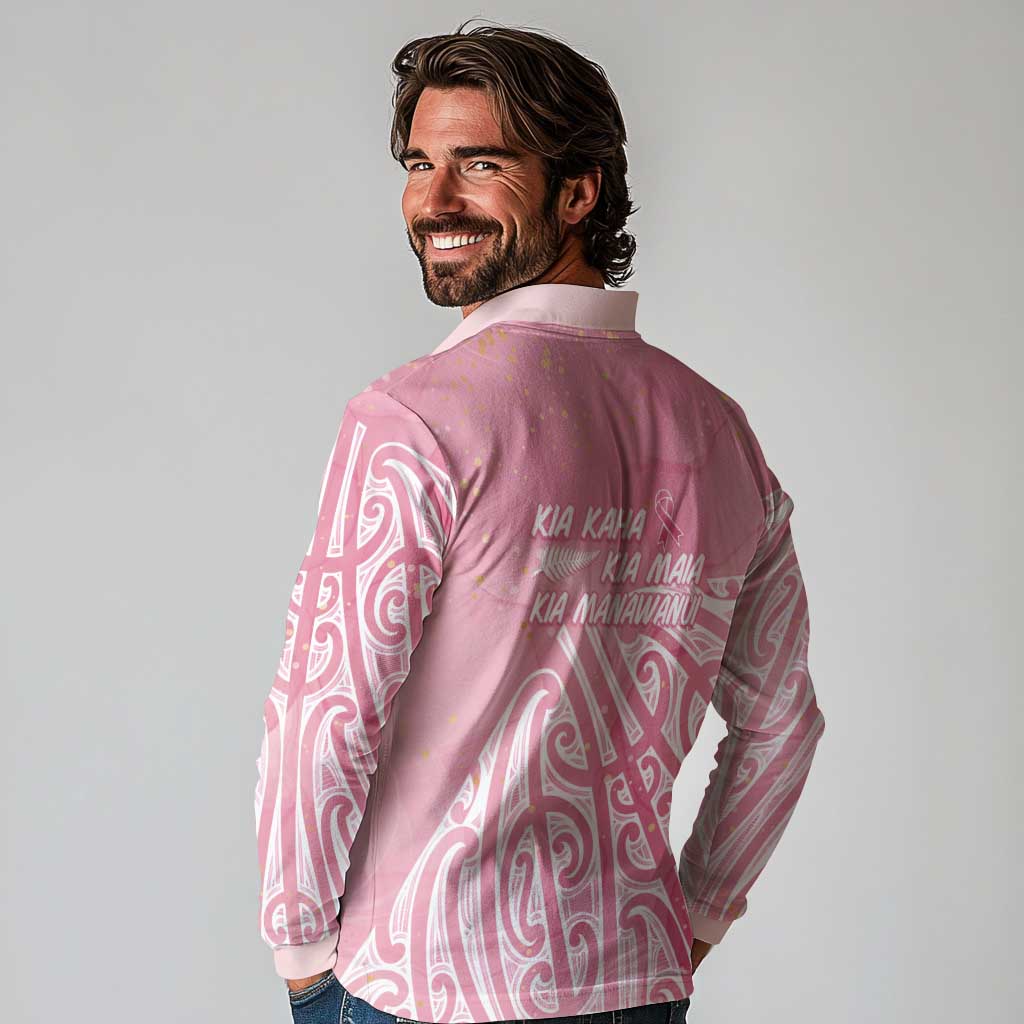 Breast Cancer Awareness Maori Long Sleeve Polo Shirt Kia Kaha Kia Maia Kia Manawanui - Aussie Hoodie