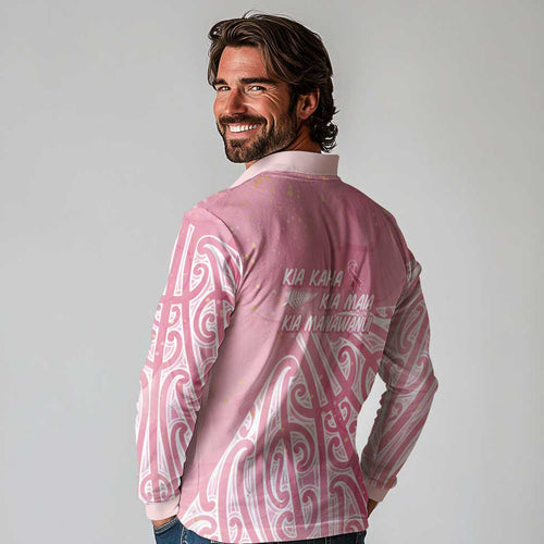Breast Cancer Awareness Maori Long Sleeve Polo Shirt Kia Kaha Kia Maia Kia Manawanui - Aussie Hoodie