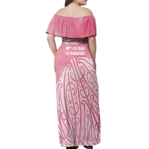 Breast Cancer Awareness Maori Off Shoulder Maxi Dress Kia Kaha Kia Maia Kia Manawanui - Aussie Hoodie
