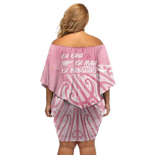 Breast Cancer Awareness Maori Off Shoulder Short Dress Kia Kaha Kia Maia Kia Manawanui - Aussie Hoodie