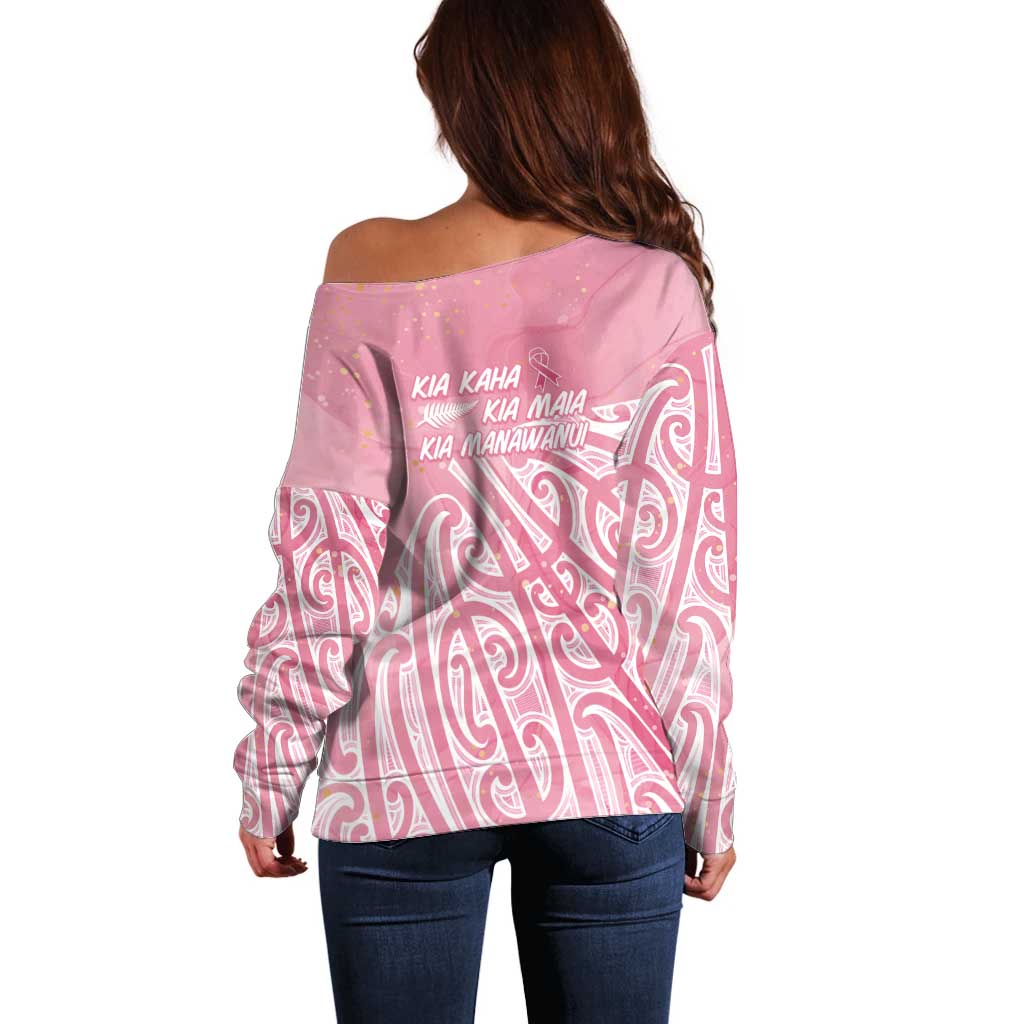 Breast Cancer Awareness Maori Off Shoulder Sweater Kia Kaha Kia Maia Kia Manawanui - Aussie Hoodie