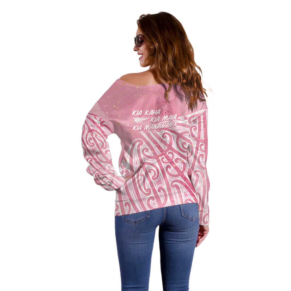 Breast Cancer Awareness Maori Off Shoulder Sweater Kia Kaha Kia Maia Kia Manawanui - Aussie Hoodie