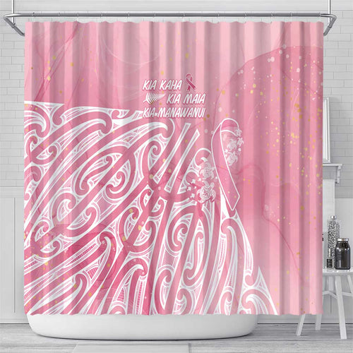 Breast Cancer Awareness Maori Shower Curtain Kia Kaha Kia Maia Kia Manawanui - Aussie Hoodie
