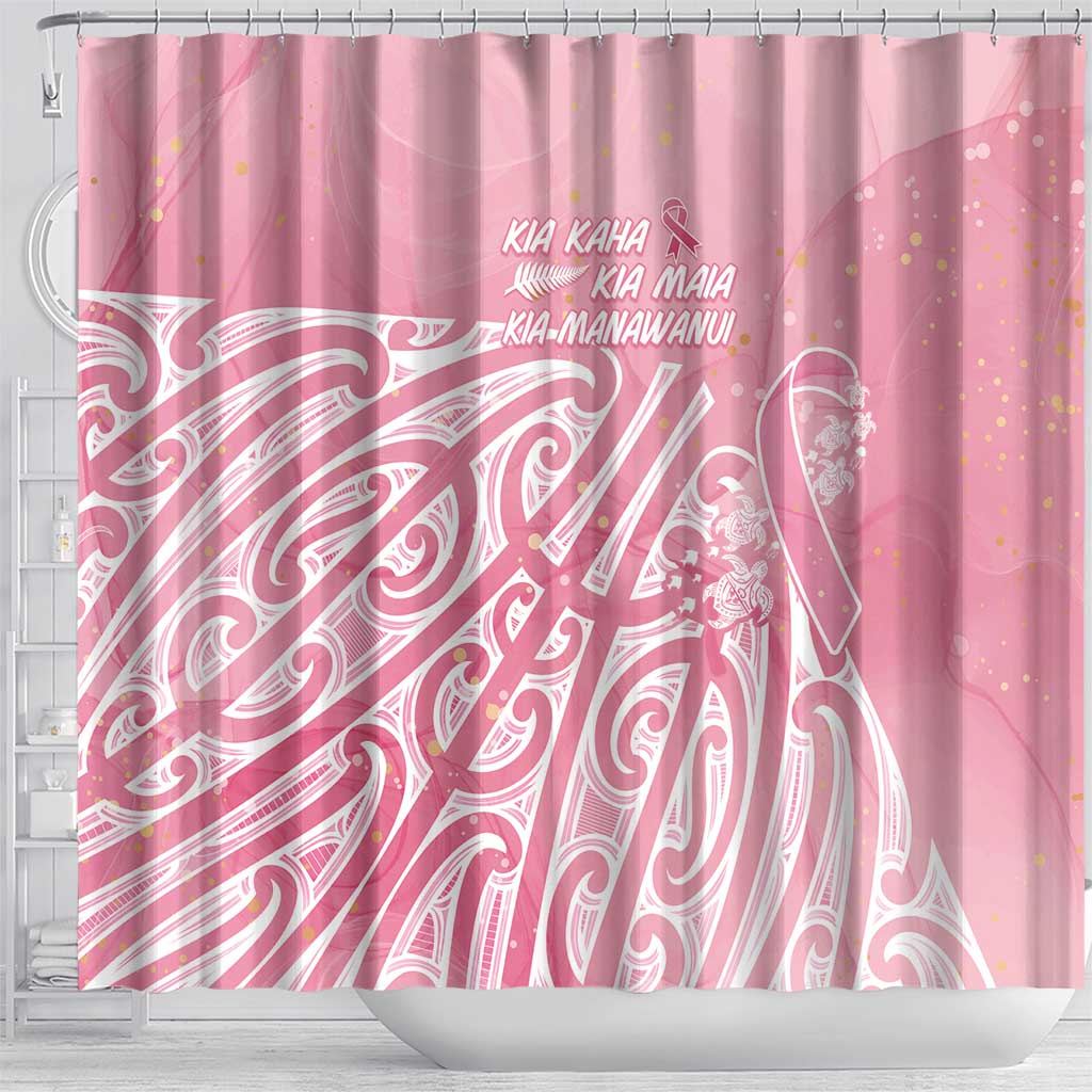 Breast Cancer Awareness Maori Shower Curtain Kia Kaha Kia Maia Kia Manawanui - Aussie Hoodie
