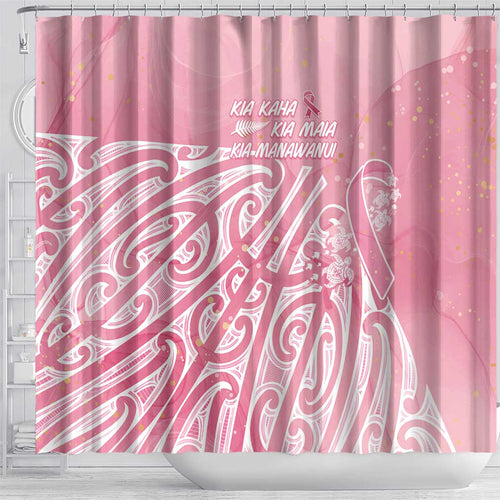 Breast Cancer Awareness Maori Shower Curtain Kia Kaha Kia Maia Kia Manawanui - Aussie Hoodie
