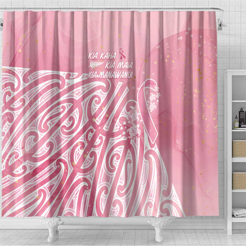 Breast Cancer Awareness Maori Shower Curtain Kia Kaha Kia Maia Kia Manawanui - Aussie Hoodie