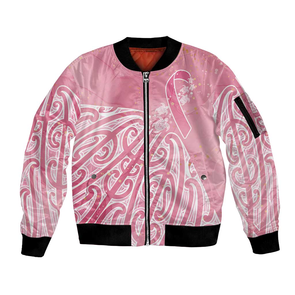 Breast Cancer Awareness Maori Sleeve Zip Bomber Jacket Kia Kaha Kia Maia Kia Manawanui - Aussie Hoodie