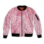 Breast Cancer Awareness Maori Sleeve Zip Bomber Jacket Kia Kaha Kia Maia Kia Manawanui - Aussie Hoodie
