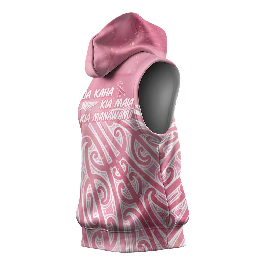 Breast Cancer Awareness Maori Sleeveless Hoodie Kia Kaha Kia Maia Kia Manawanui - Aussie Hoodie