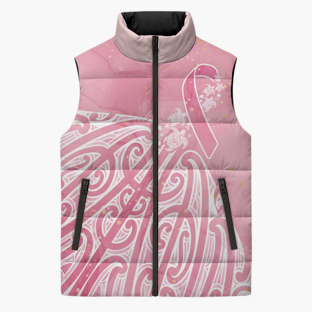Breast Cancer Awareness Maori Sleeveless Puffer Jacket Kia Kaha Kia Maia Kia Manawanui - Aussie Hoodie
