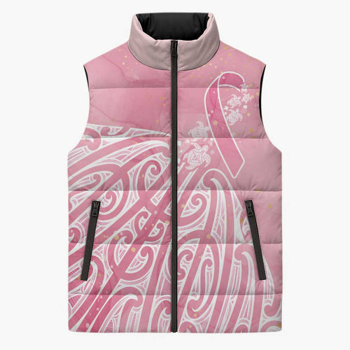 Breast Cancer Awareness Maori Sleeveless Puffer Jacket Kia Kaha Kia Maia Kia Manawanui - Aussie Hoodie