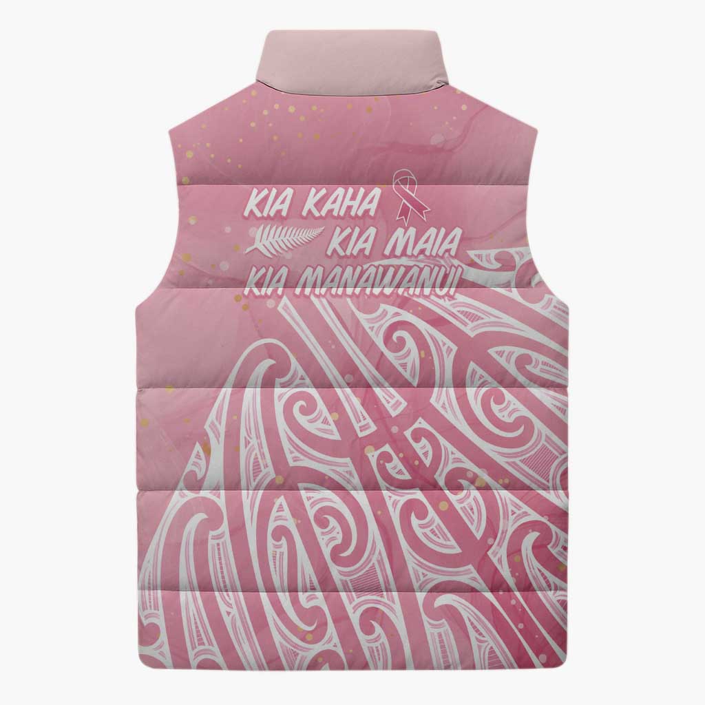 Breast Cancer Awareness Maori Sleeveless Puffer Jacket Kia Kaha Kia Maia Kia Manawanui - Aussie Hoodie