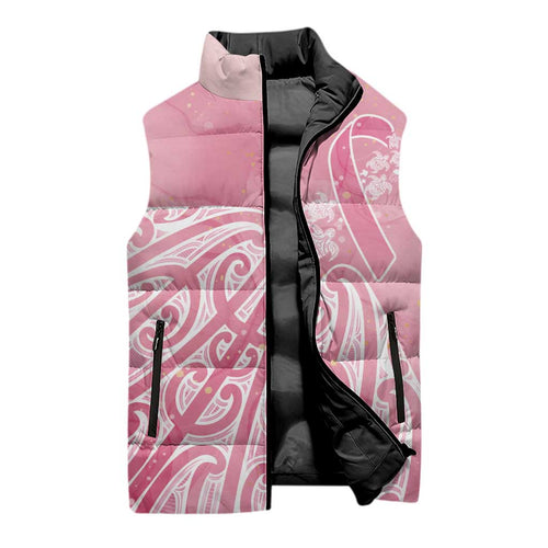 Breast Cancer Awareness Maori Sleeveless Puffer Jacket Kia Kaha Kia Maia Kia Manawanui - Aussie Hoodie