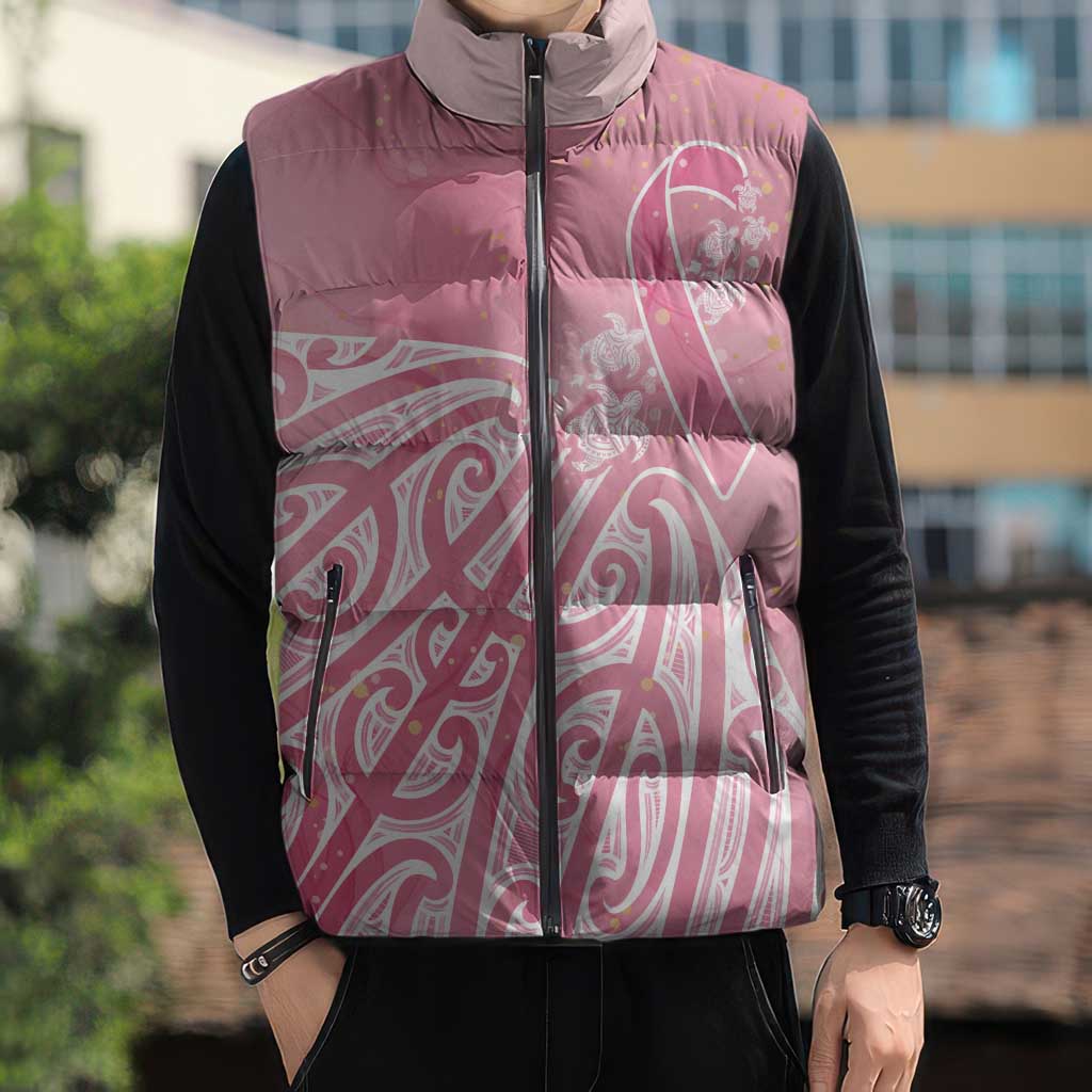 Breast Cancer Awareness Maori Sleeveless Puffer Jacket Kia Kaha Kia Maia Kia Manawanui - Aussie Hoodie